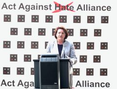 California State Senate President pro-Tem Toni Atkins kicked off the ACT Against Hate Alliance event at the State Capitol on August 17, 2022. Photo courtesy of AAHA